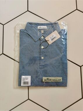 Peter Millar Blue & White Crown Soft Jupiter Striped Polo